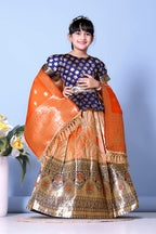 Girls Banarasi Lehenga Choli Set Silk Festive Wedding Ethnic Dress Kids
