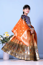 Girls Banarasi Lehenga Choli Set Silk Festive Wedding Ethnic Dress Kids