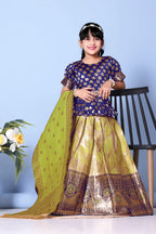 Girls Banarasi Lehenga Choli Set Silk Festive Wedding Ethnic Dress Kids
