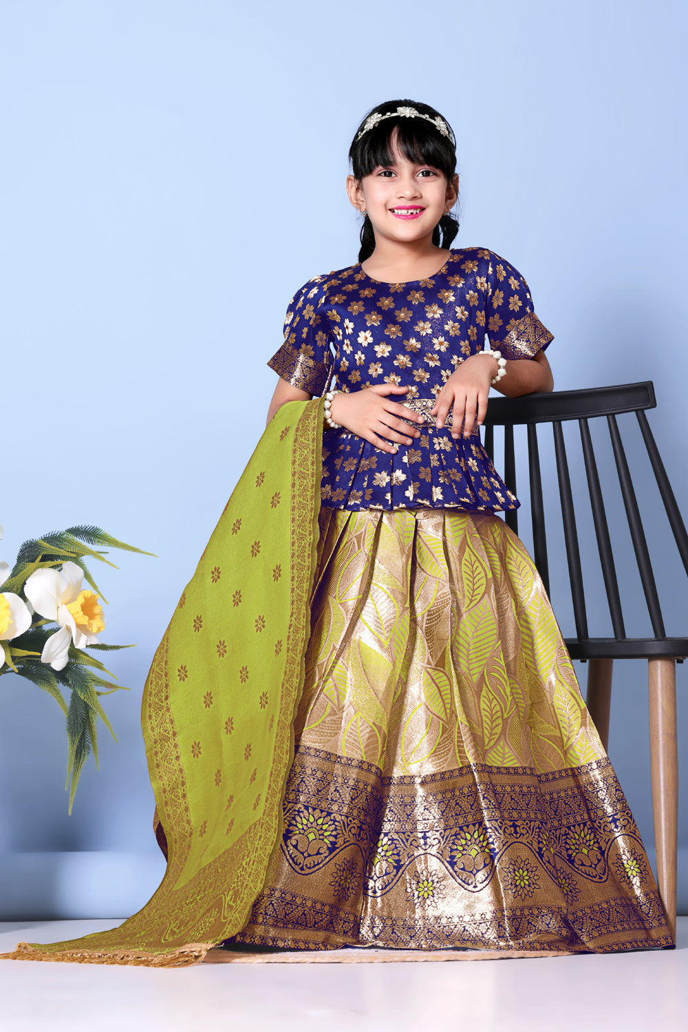Girls Banarasi Lehenga Choli Set with Dupatta – Premium Silk Blend Ethnic Outfit | Festive Wear, Wedding Dress, Traditional Kids Designer Wear