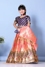 Girls Banarasi Lehenga Choli Set Silk Festive Wedding Ethnic Dress Kids