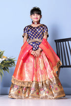 Girls Banarasi Lehenga Choli Set Silk Festive Wedding Ethnic Dress Kids