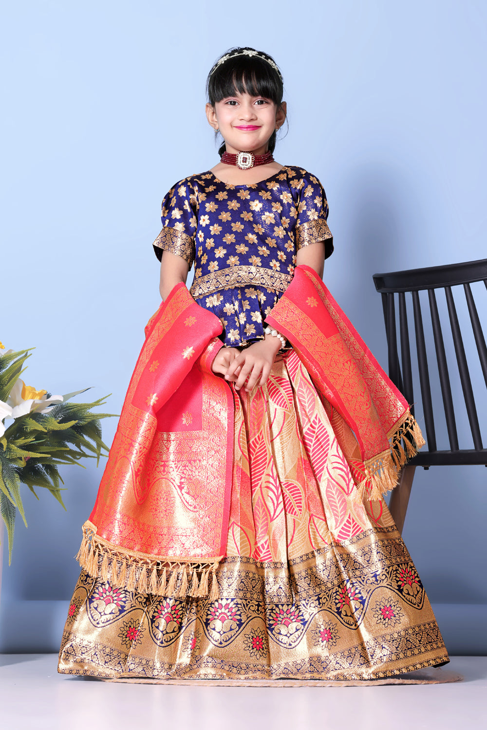 Girls Banarasi Lehenga Choli Set with Dupatta – Premium Silk Blend Ethnic Outfit | Festive Wear, Wedding Dress, Traditional Kids Designer Wear