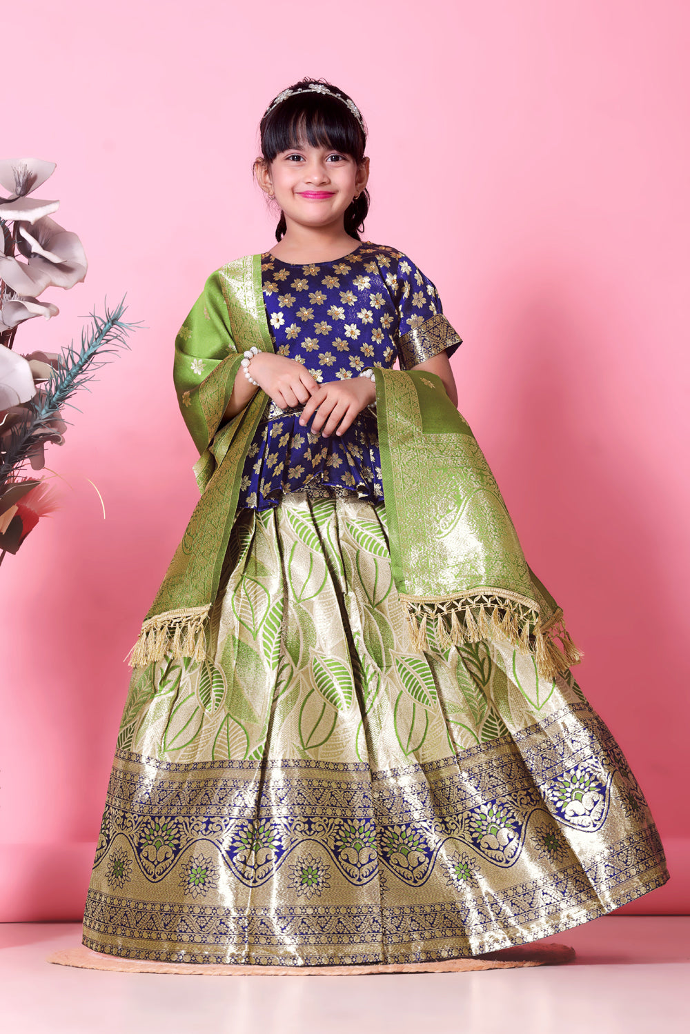 Girls Banarasi Lehenga Choli Set with Dupatta – Premium Silk Blend Ethnic Outfit | Festive Wear, Wedding Dress, Traditional Kids Designer Wear