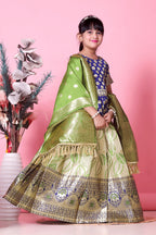 Girls Banarasi Lehenga Choli Set Silk Festive Wedding Ethnic Dress Kids