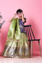 Girls Banarasi Lehenga Choli Set Silk Festive Wedding Ethnic Dress Kids