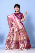Girls Banarasi Lehenga Choli Set Silk Festive Wedding Ethnic Dress Kids