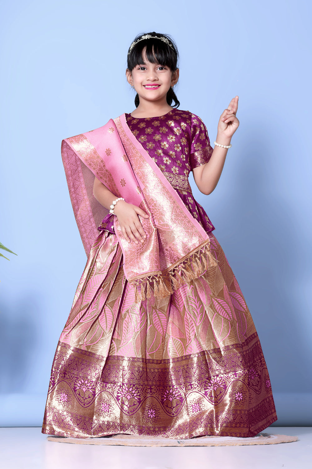 Girls Banarasi Lehenga Choli Set with Dupatta – Premium Silk Blend Ethnic Outfit | Festive Wear, Wedding Dress, Traditional Kids Designer Wear