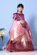 Girls Banarasi Lehenga Choli Set Silk Festive Wedding Ethnic Dress Kids