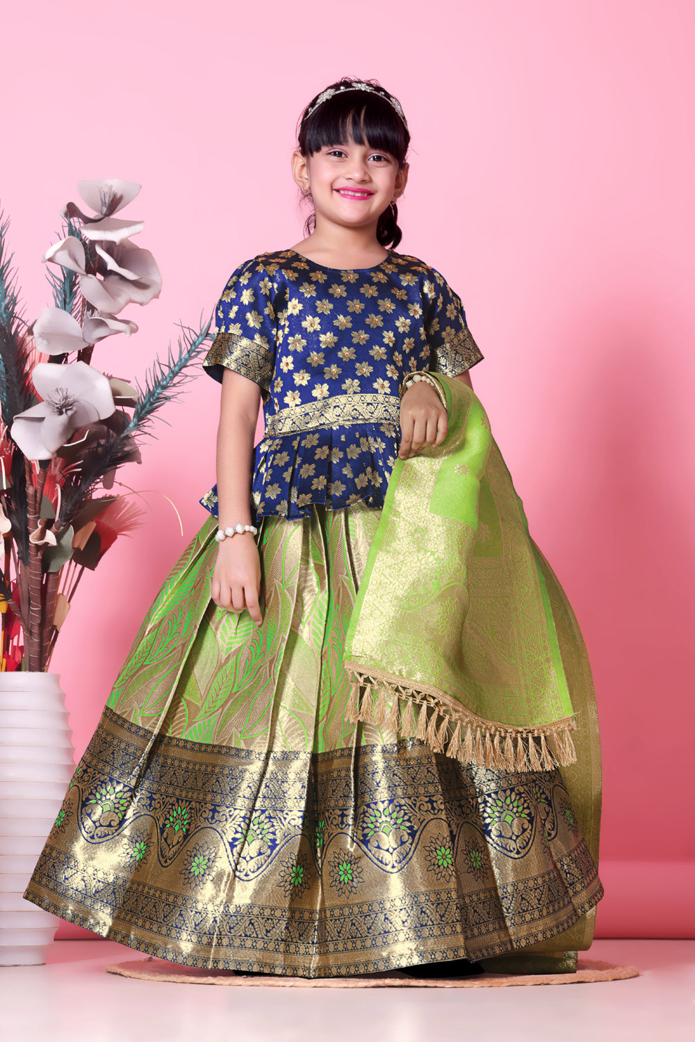 Girls Banarasi Lehenga Choli Set with Dupatta – Premium Silk Blend Ethnic Outfit | Festive Wear, Wedding Dress, Traditional Kids Designer Wear
