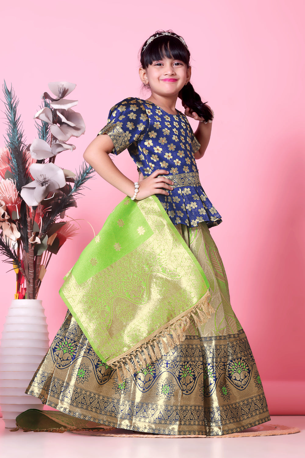 Girls Banarasi Lehenga Choli Set with Dupatta – Premium Silk Blend Ethnic Outfit | Festive Wear, Wedding Dress, Traditional Kids Designer Wear
