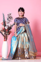 Girls Banarasi Lehenga Choli Set Silk Festive Wedding Ethnic Dress Kids