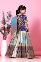 Girls Banarasi Lehenga Choli Set Silk Festive Wedding Ethnic Dress Kids