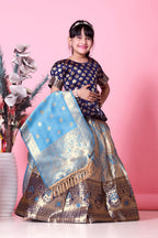 Girls Banarasi Lehenga Choli Set Silk Festive Wedding Ethnic Dress Kids