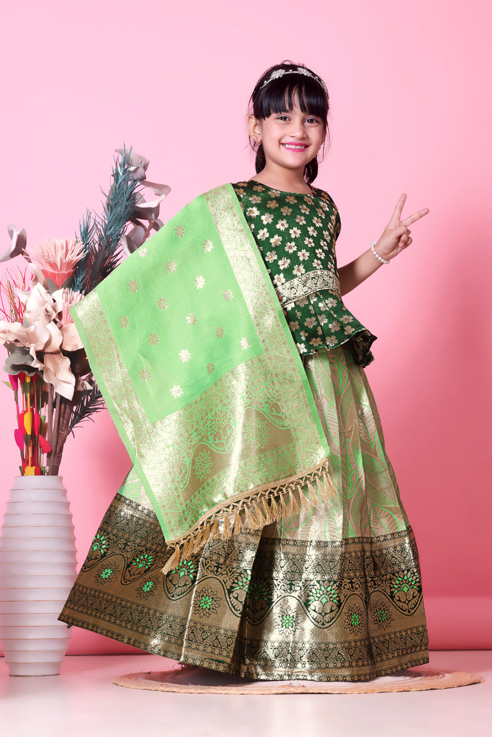 Girls Banarasi Lehenga Choli Set with Dupatta – Premium Silk Blend Ethnic Outfit | Festive Wear, Wedding Dress, Traditional Kids Designer Wear