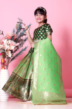 Girls Banarasi Lehenga Choli Set Silk Festive Wedding Ethnic Dress Kids