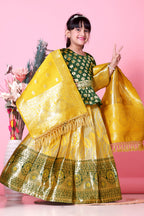 Girls Banarasi Lehenga Choli Set Silk Festive Wedding Ethnic Dress Kids