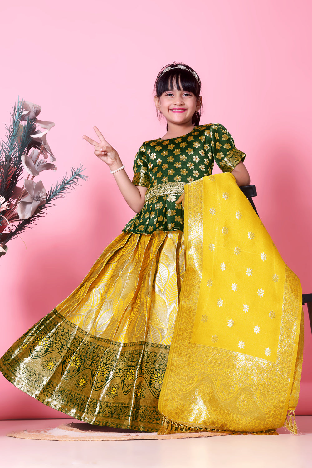 Girls Banarasi Lehenga Choli Set with Dupatta – Premium Silk Blend Ethnic Outfit | Festive Wear, Wedding Dress, Traditional Kids Designer Wear
