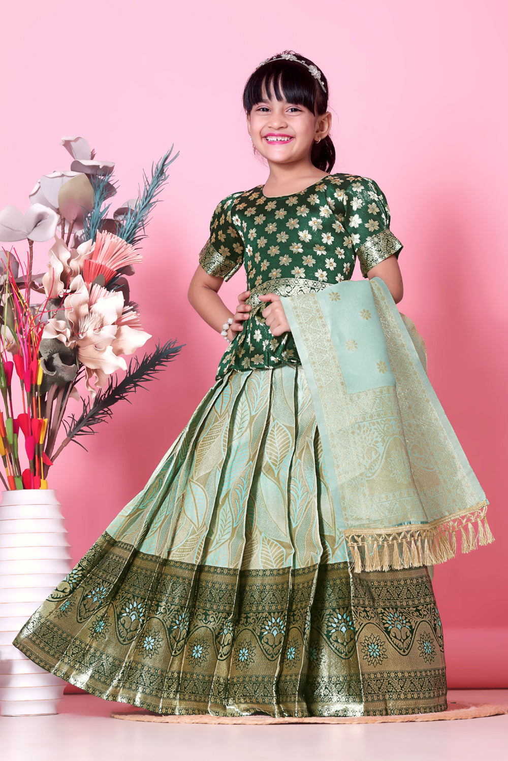 Girls Banarasi Lehenga Choli Set with Dupatta – Premium Silk Blend Ethnic Outfit | Festive Wear, Wedding Dress, Traditional Kids Designer Wear