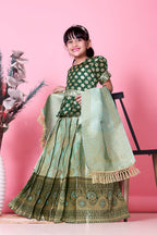 Girls Banarasi Lehenga Choli Set Silk Festive Wedding Ethnic Dress Kids