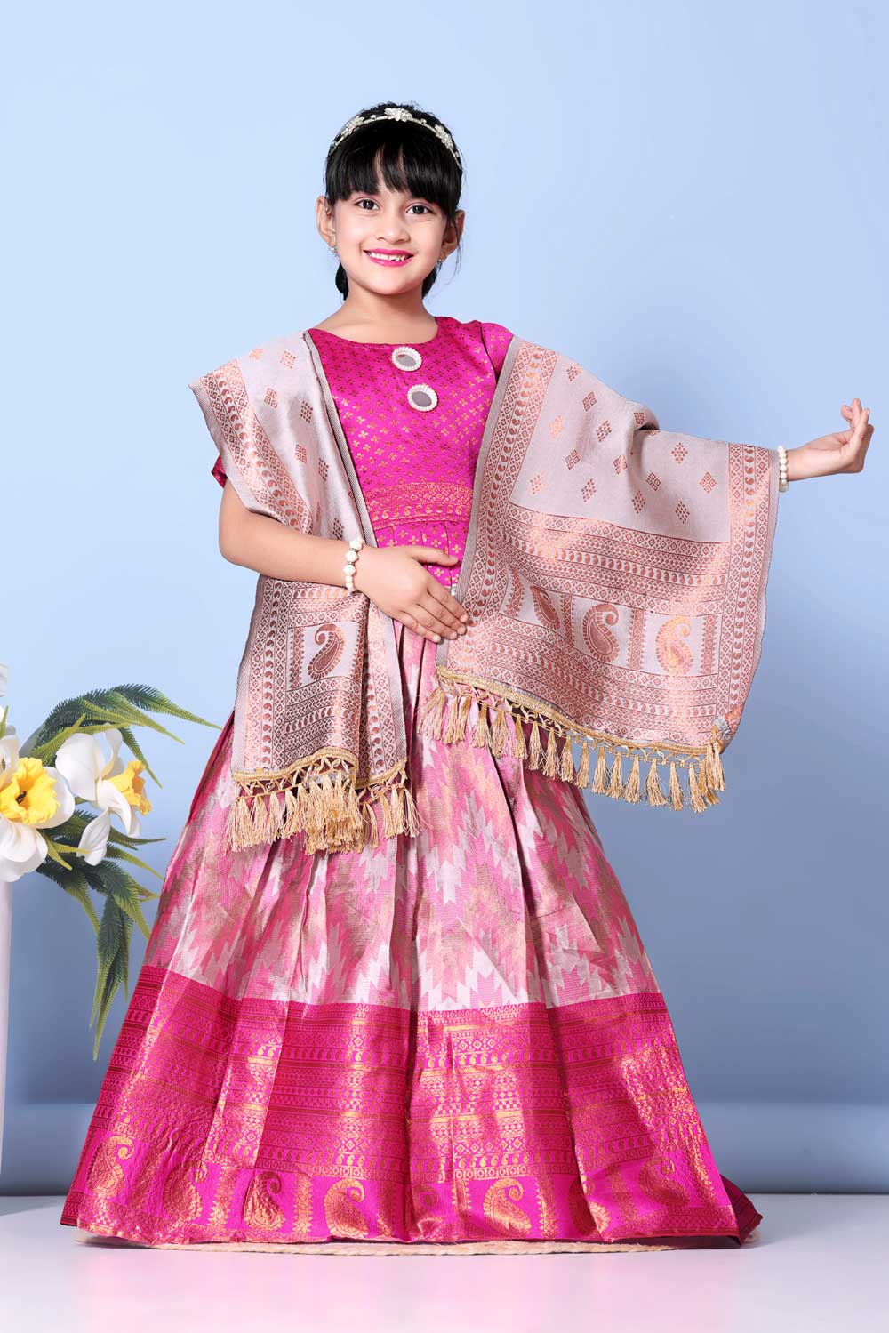 Girls best quality jacquard lehenga choli with dupatta festive ethnic wear