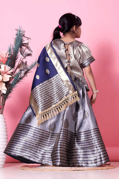 Girls Printed Striped Lehenga Choli and Dupatta Set