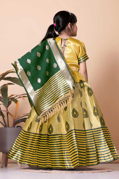 Girls Printed Striped Lehenga Choli and Dupatta Set