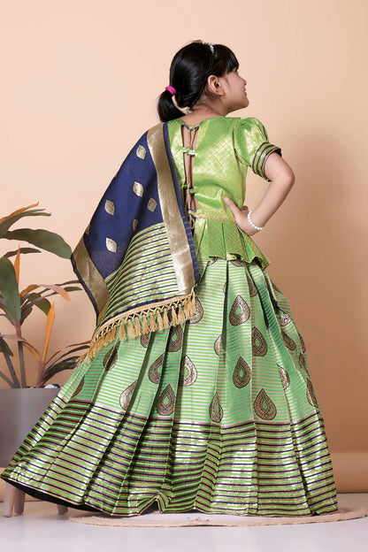 Girls Printed Striped Lehenga Choli and Dupatta Set