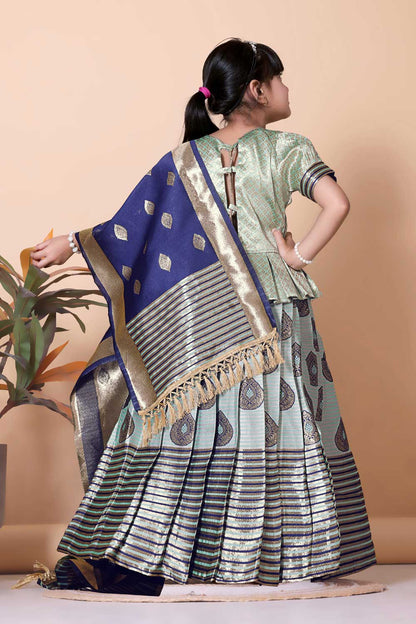 Girls Printed Striped Lehenga Choli and Dupatta Set