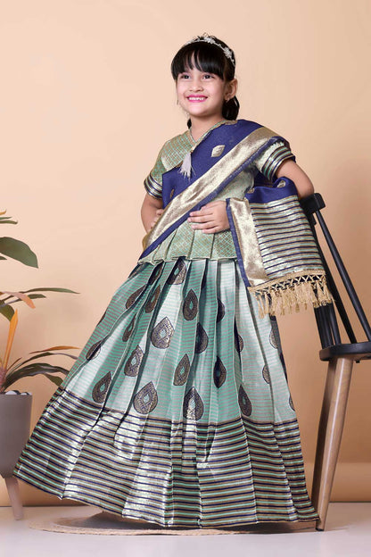 Girls Printed Striped Lehenga Choli and Dupatta Set