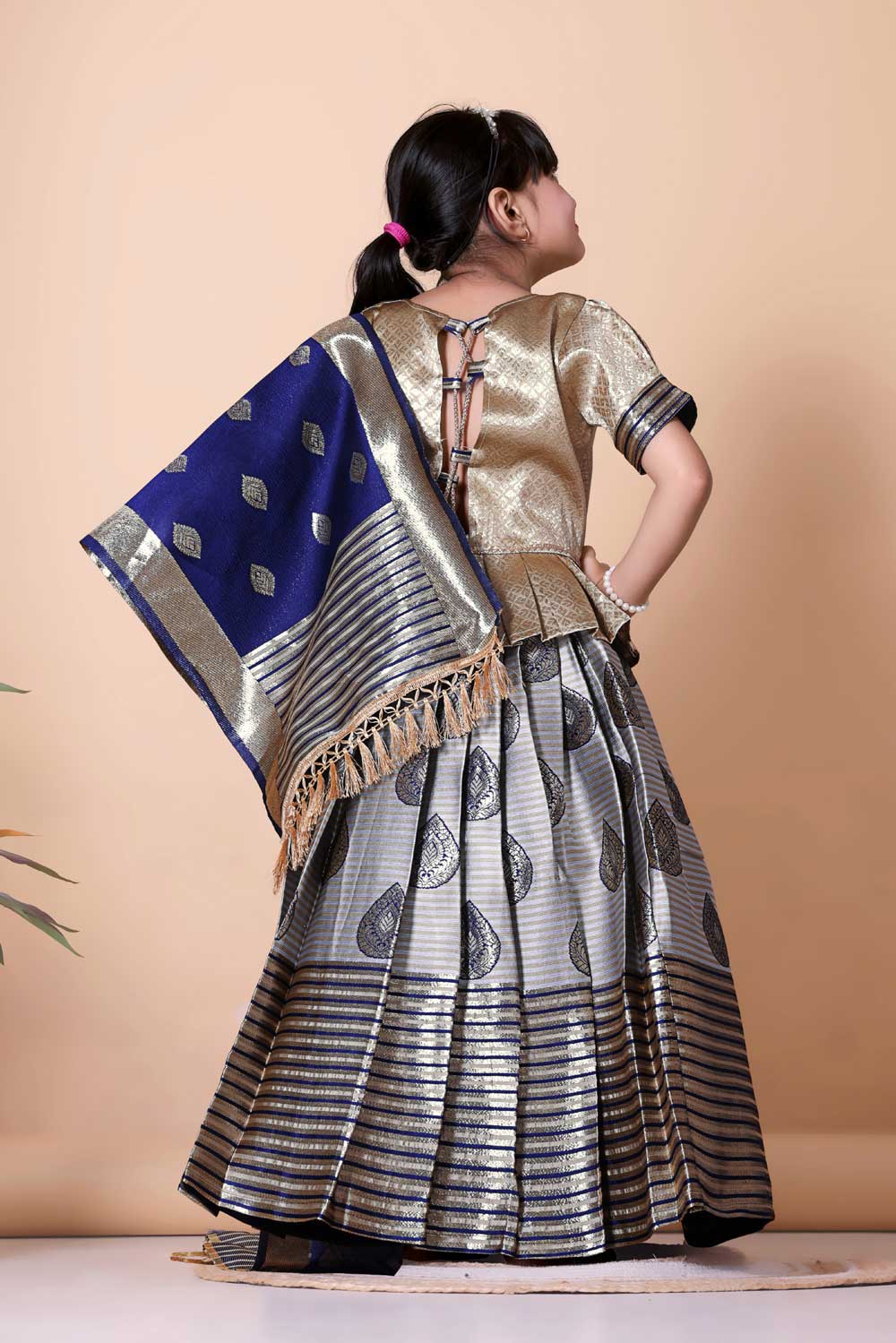 Girls Printed Striped Lehenga Choli and Dupatta Set