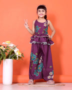 Girls Peplum Kurta Palazzo Set with Floral Print