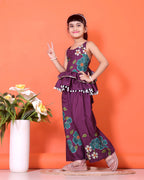 Girls Peplum Kurta Palazzo Set with Floral Print