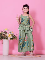 Girls Peplum Kurta Palazzo Set with Floral Print