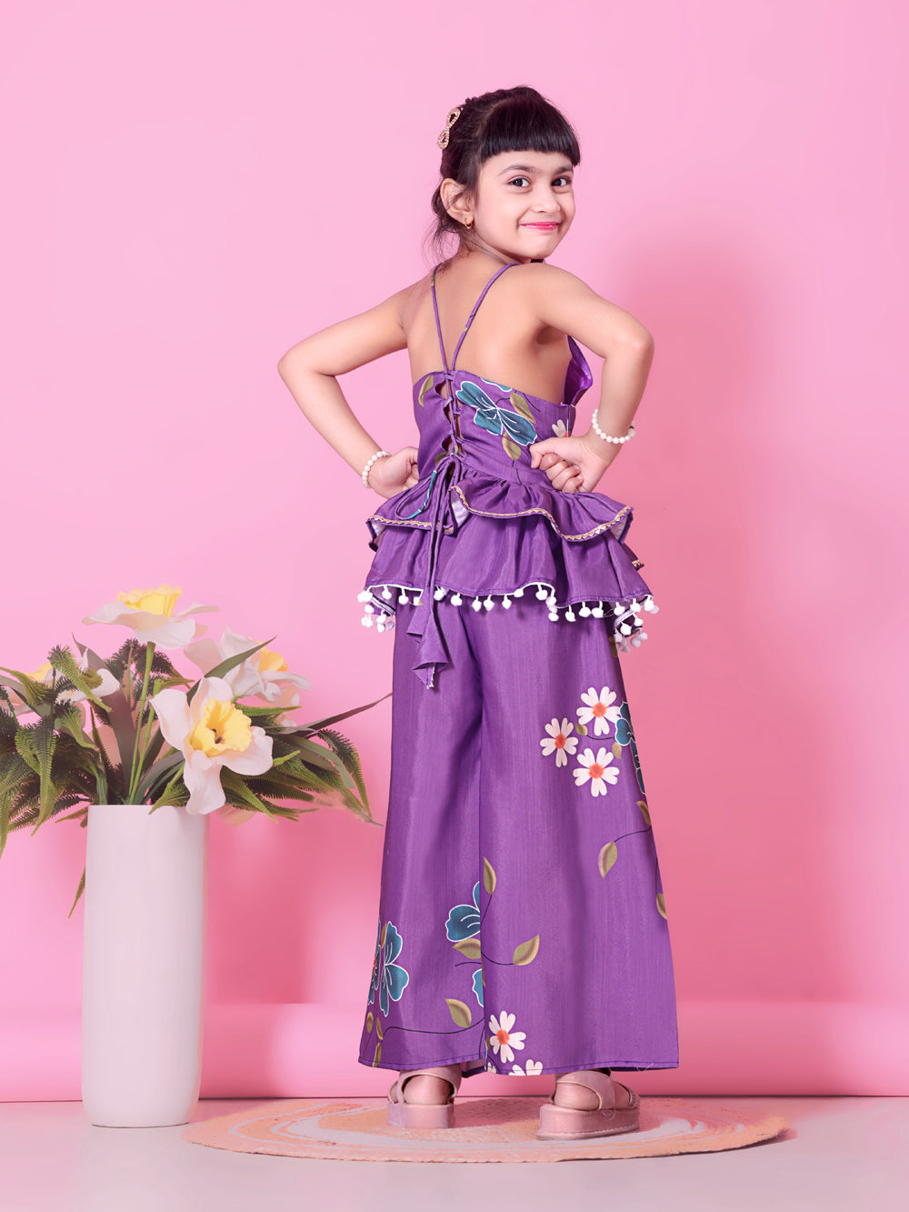 Girls Peplum Kurta Palazzo Set with Floral Print