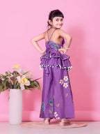 Girls Peplum Kurta Palazzo Set with Floral Print