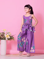 Girls Peplum Kurta Palazzo Set with Floral Print