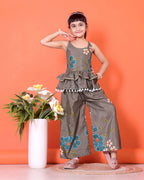 Girls Peplum Kurta Palazzo Set with Floral Print