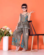 Girls Peplum Kurta Palazzo Set with Floral Print