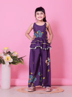 Girls Peplum Kurta Palazzo Set with Floral Print