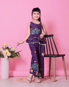 Girls Peplum Kurta Palazzo Set with Floral Print