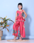 Girls Peplum Kurta Palazzo Set with Floral Print
