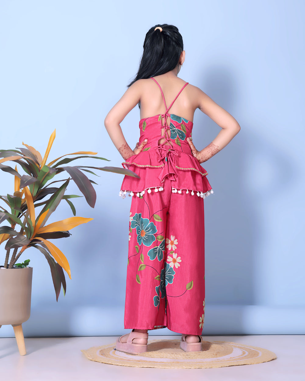 Girls Peplum Kurta Palazzo Set with Floral Print