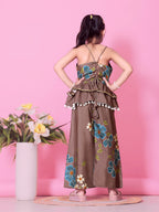 Girls Peplum Kurta Palazzo Set with Floral Print