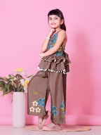 Girls Peplum Kurta Palazzo Set with Floral Print