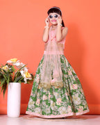 Floral Print Lehenga, Choli and Dupatta Set for Girls