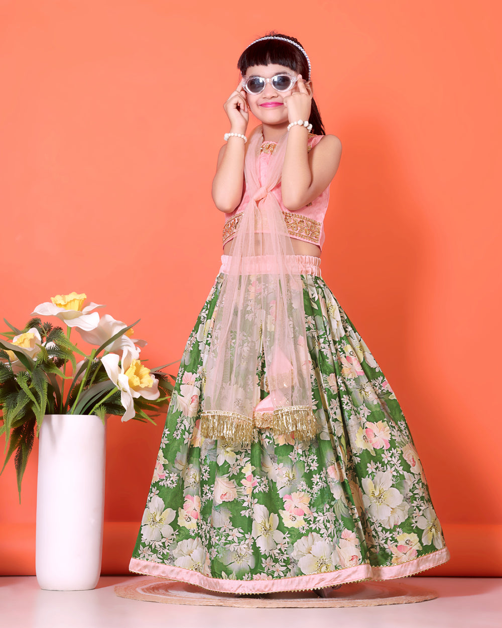 Floral Print Lehenga, Choli and Dupatta Set for Girls