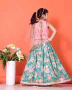 Floral Print Lehenga, Choli and Dupatta Set for Girls