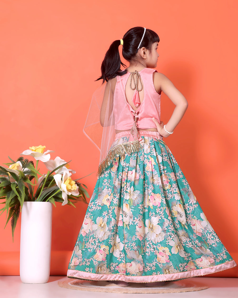 Floral Print Lehenga, Choli and Dupatta Set for Girls