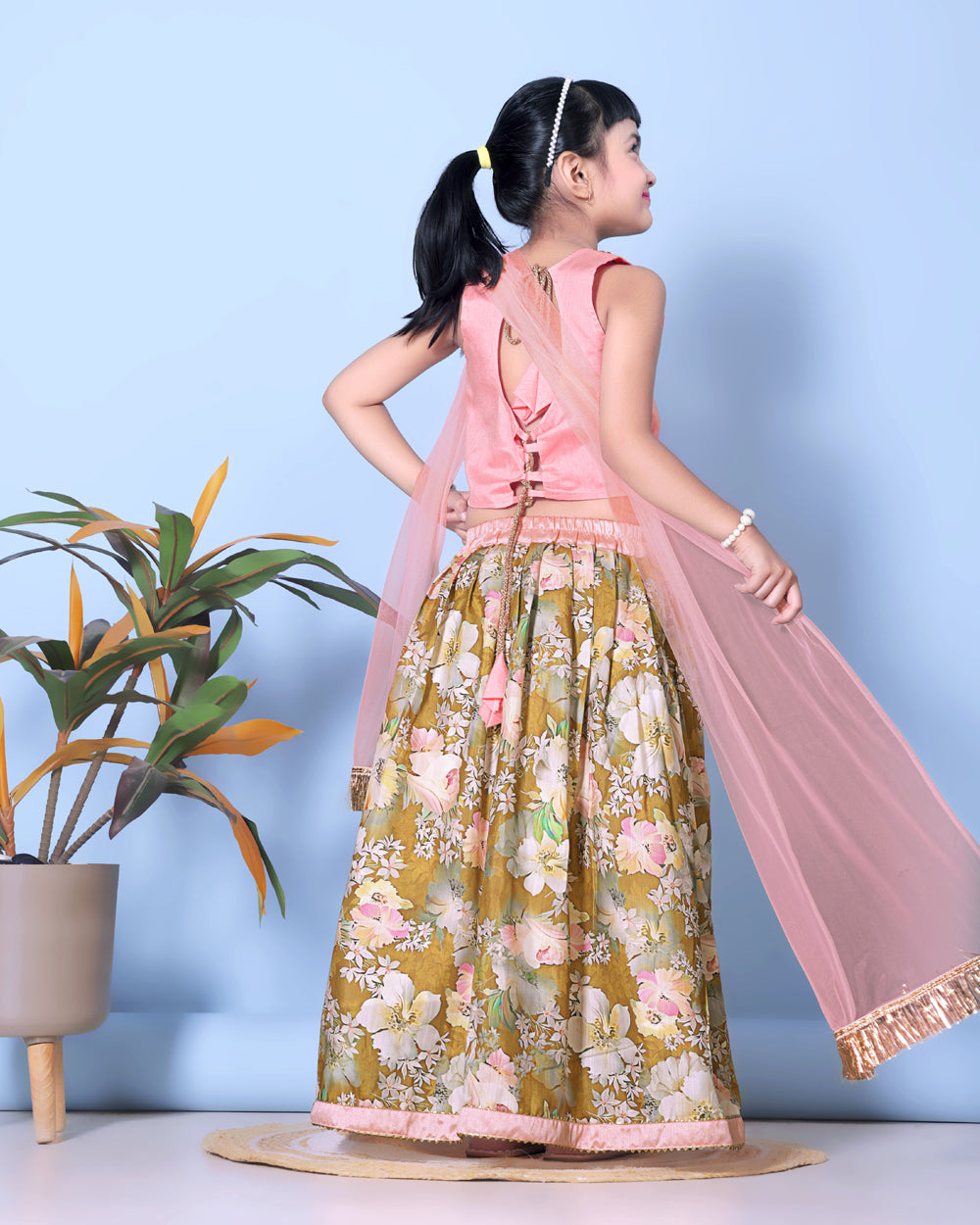 Floral Print Lehenga, Choli and Dupatta Set for Girls